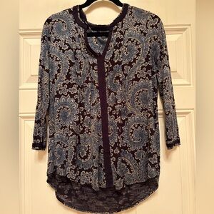 Lucky Brand Blue and Black Paisley Blouse